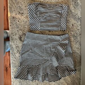Gingham print ruffle skirt and top